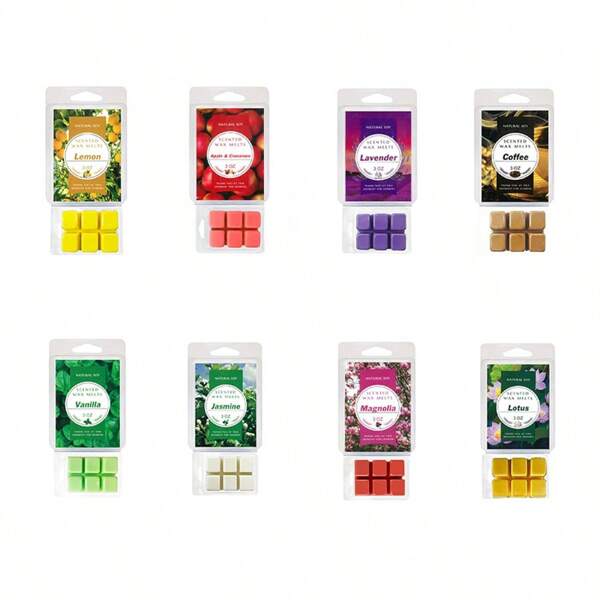 1 pezzo o set da 8 pezzi di cera di soia per fusione, 8 fragranze diverse, adatto all'uso in scalda-candele, per promuovere vacanze e festività, creare spazi più liberi e migliorare l'atmosfera, sollevando l'umore