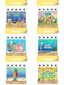 Spongebob SquarePants Themed Photography Background Fabric, Children's Birthday Party Photo Banner Decoration