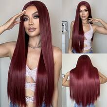 30-Inch Burgundy Straight Synthetic Wig - Heat Resistant, Silky Smooth Middle Part For Women, Versatile Styling, Rose Net Cap, Perfect For Everyday Glamour, Wig Accessories - 彩色 - 查看 2