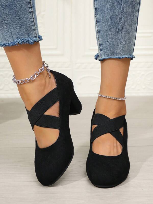 Pantofi eleganți cu toc înalt, elastici, cu barete încrucișate, pentru exterior, pentru toate anotimpurile