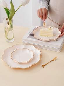 1pc Transparent/Green/Purple/Gray/Milky White Luxury Floral Gold Foil Decorative Tray, Snack Cookie Cake Storage Tray, Holiday Wedding Decor Platter - Màu trắng sữa - Xem 6