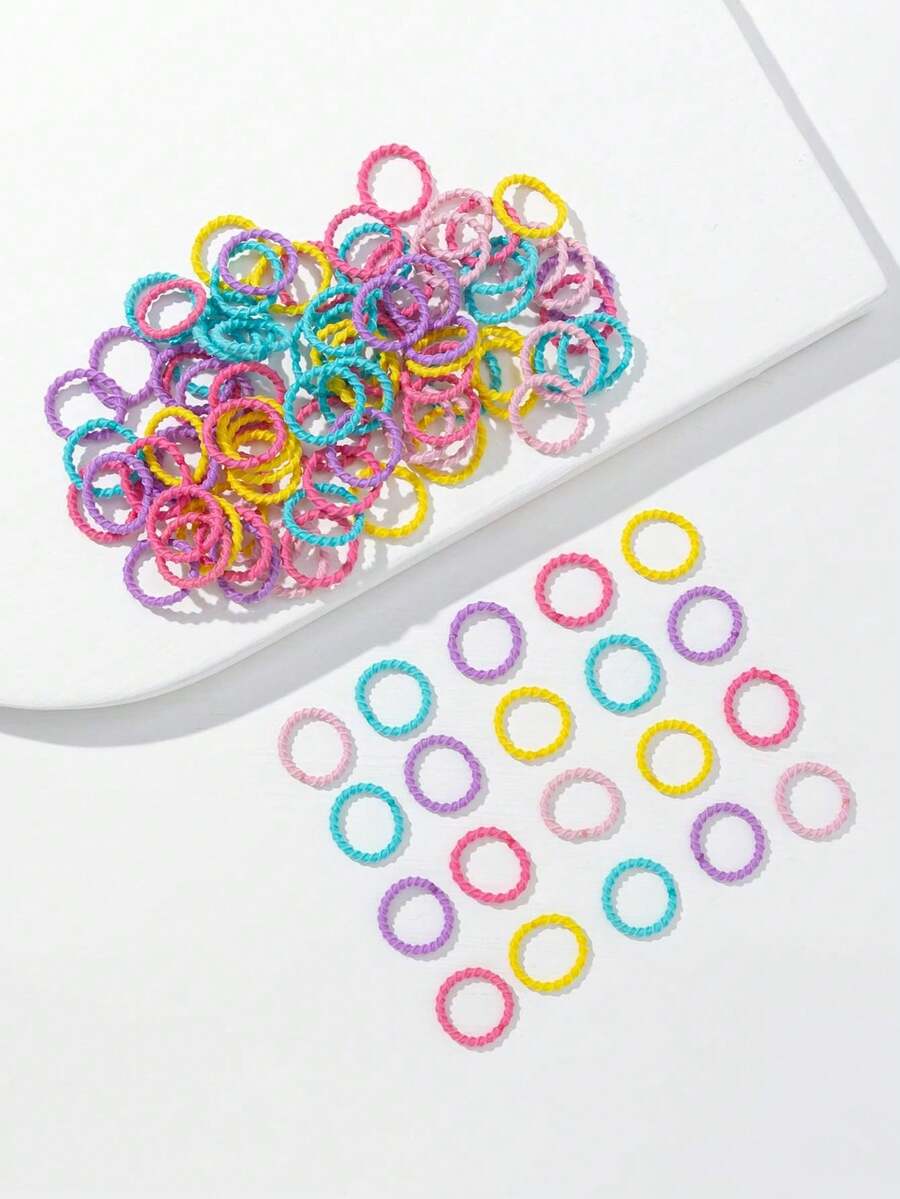 100 piezas Lazos elásticos para el cabello enrollados de colores aleatorios para niños - Multicolor - Ver 1