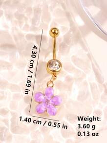 1pc Chic Flower Drip Oil Navel Ring, Simple & Versatile, Suitable For Women, Festival & Beach Vacation