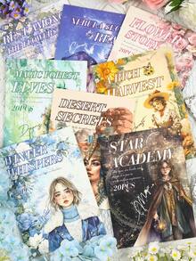 20 feuilles/livre Cahier autocollant de style pastoral rétro et chaleureux, PET imperméable | 8 thèmes différents tels que fille tranquille, cow-boy occidental, rêve, etc., très adapté pour le scrapbooking et le collage de journal fourre-tout, fournitures d'art pour cadeaux faits main, fournitures scolaires, rentrée scolaire - Multicolore - Voir 1