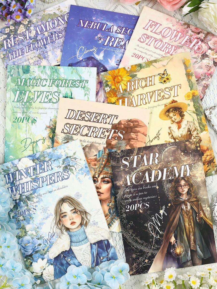 20 feuilles/livre Cahier autocollant de style pastoral rétro et chaleureux, PET imperméable | 8 thèmes différents tels que fille tranquille, cow-boy occidental, rêve, etc., très adapté pour le scrapbooking et le collage de journal fourre-tout, fournitures d'art pour cadeaux faits main, fournitures scolaires, rentrée scolaire - Multicolore - Voir 1