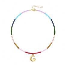 TUANZISP 1pc Women's Colorful Beaded Letter Pendant Necklace, Delicate Unique Design, Sweet Cool Style, Layered Beaded Necklace, Fashion Versatile Casual Jewelry Gift For Women, Birthday, Valentine's Day