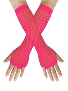 1 Pair Women Long Fingerless Fishnet Gloves, 80s Party/Halloween Party Decor