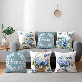 6 Stück Hortensien Dekorative Kissenbezüge, einseitig bedruckter Pfirsich Samt, 45*45/50*50/40*40 cm Kissenbezüge, geeignet für moderne minimalistische Sofa Wohnzimmer Dekoration, Geschenk, Party Dekoration