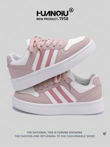 HUANQIU 2025 New Women's Shoes, Hiking Shoes, Ladies' Sports Shoes, Chunky Sneakers, Mesh Breathable White Shoes, Versatile, Light And Comfortable, Lace-Up Soft-Soled Casual Shoes, Running Shoes, White Four Seasons Shoes