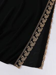 1 pieza Accesorio de velo de mujer con abaya de patchwork de encaje bordado de gasa - Negro - Ver 3