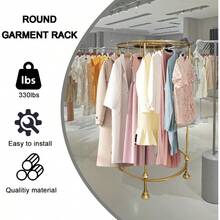Perchero redondo autoportante de doble espacio, uso múltiple, para almacenamiento de ropa, organizador de ropa comercial con tapa para boutique, dormitorio, capacidad de carga de 330 lbs, color dorado - Dorado - Ver 3