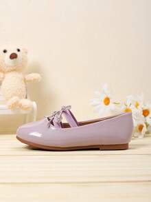 Bow Decor Casual Flat Shoes For Toddler/Little Girls, Suitable For Spring/Autumn - Purple - View 5