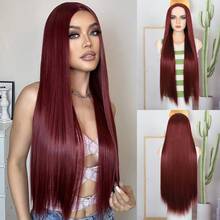 30-Inch Burgundy Straight Synthetic Wig - Heat Resistant, Silky Smooth Middle Part For Women, Versatile Styling, Rose Net Cap, Perfect For Everyday Glamour, Wig Accessories - 彩色 - 查看 10