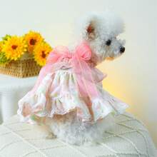 Pet Dog Sweet Floral Dresses, Lace Trim Bow Puppy Skirt For Small And Medium Girl Dogs Photography Outfits