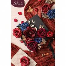 Artificial Pink Flowers, Silk Dusty Pink Fake Flowers For DIY Wedding Bridal Bouquet, Wedding Cake Flowers For Table Centerpieces Birthday Party Baby Shower Home Decoration - 勃根地海軍藍 - 查看 2