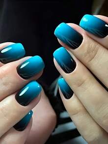 16片孔雀绿渐变半固化凝胶美甲贴纸，亮面自粘凝胶美甲贴，持久14天，需配合UV灯使用，适合女性DIY美甲，美甲用品 - 墨綠色 - 查看 3