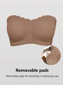Sexy Comfort Push-Up Bandeau Bra Strapless For Women Front Closure Wireless Underwear Tube Top Wavy Edge No Show Bralette Bandeau Adjustable Scallop Trim Lingerie Breathable Everyday Lingerie & Underwear For Women