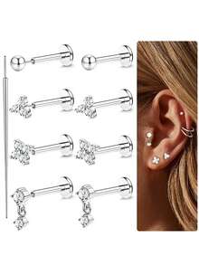 AVYRING 9pcs 20G Tragus Piercing Jewellery Labret Piercing Jewellery Threadless Push In Nose Studs Tragus Earrings Flat Back Tragus Stud Lip Medusa Helix Piercing Jewellery - Multicolor - View 6