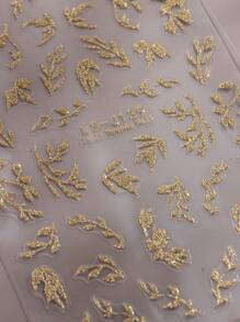 3D Golden Glitter Leaf Nail Art Stickers Shiny Shimmer Glitter Leaves Design Self-Adhesive Nail Art Decorations For DIY Nail Designs 2 Pcs