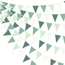 1/2/3 套鼠尾草绿色和白色彩旗横幅，配有三角形三角旗和花环，适用于圣诞节、生日、毕业派对、订婚、婚礼、夏季、家居、花园和夏季高尔夫派对装饰、圣诞节