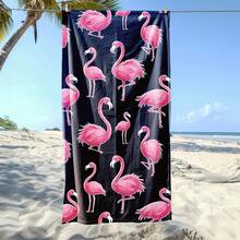 粉色火烈鸟印花沙滩巾柔软舒适夏季沙滩配件泳池毛巾速干大尺寸轻便旅行毛巾沙滩必备品 - 彩色 - 查看 1