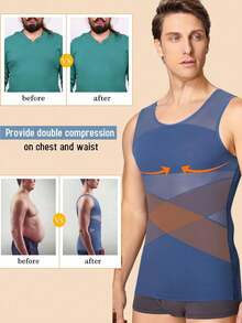 Men's Slimming Compression Shirt - Tummy Control Workout Tank Top, Body Shaper Vest, Tight Fitness Undershirt, Cool Light Blue