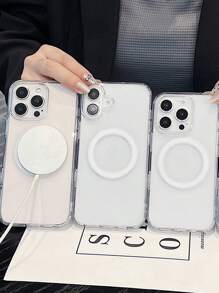 Simple And Fashionable Magnetic Charging Transparent Protective Phone Case For IPhone 16 Pro Max/15 Plus With Built-In Anti-Drop Phone Cover