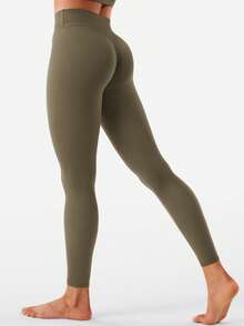 VOYJOY Women's Sports Leggings Scrunch Workout Leggings Compression Butt Lifting Mid High Waist 26 Inch Seamless V Back Yoga Pants - Màu xanh Ô liu - Xem 1