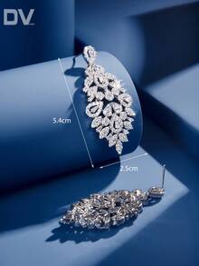 DV JEWELRY 1 对奢华镀白金锆石吊坠耳环，优雅的珠宝礼物，适合约会、婚礼、派对、周年纪念，附赠礼盒 - 白色 - 查看 5