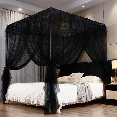 Kertnic Black Canopy Bed Curtains For Girls And Adults Queen King Bed Canopy Drapes Netting Practical Mosquito Net For Bed Queen64 W*78" L*82"*H,Local Delivery