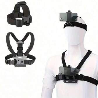 手机胸带固定支架套件，适用于 POV/VLOG、钓鱼、骑行相机固定架、手机夹配件，兼容运动相机