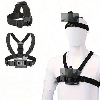 Hållarsats för mobiltelefonbröstrem för POV/VLOGG, fiske, cykling, kroppskamerafäste, mobiltelefonklämma, kompatibelt med actionkameror