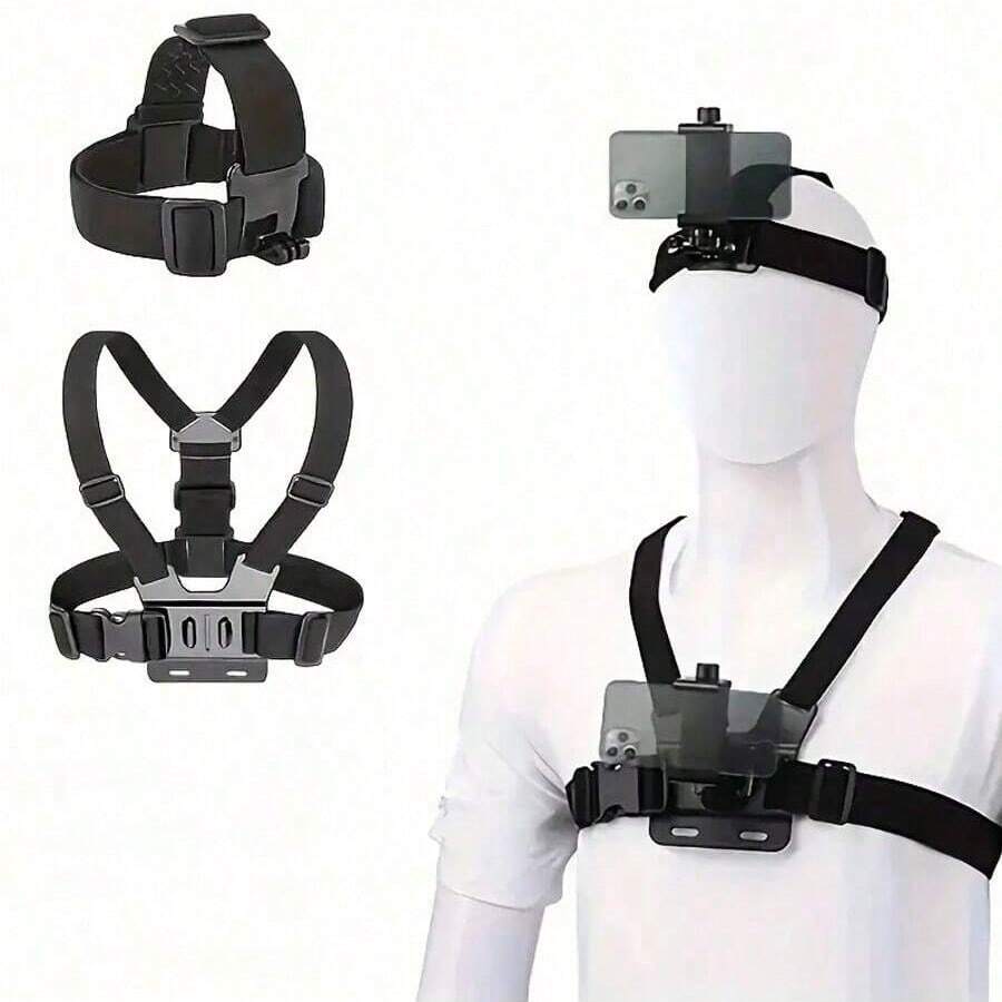 Mobile Phone Chest Strap Mount Strap Holder Kit For POV/VLOG, Fishing,Biking Body Camera Mount,Cell Phone Clip Accessories Compatible With Action Cameras