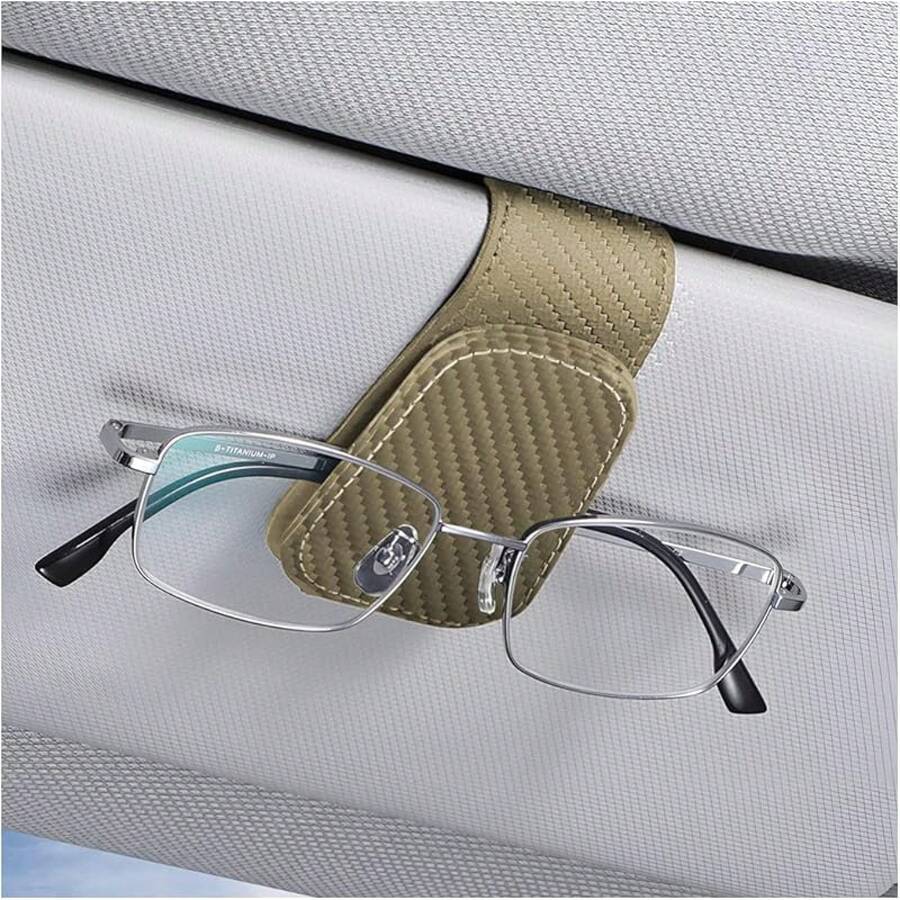 Sunglasses Holders For Car Sun Visor, Leather Eyeglasses Hanger Mounter, Magnetic Glasses Holder And Ticket Card Clip, Auto Interior Accessories Universal For SUV Pickup Truck - 米色 - 查看 1