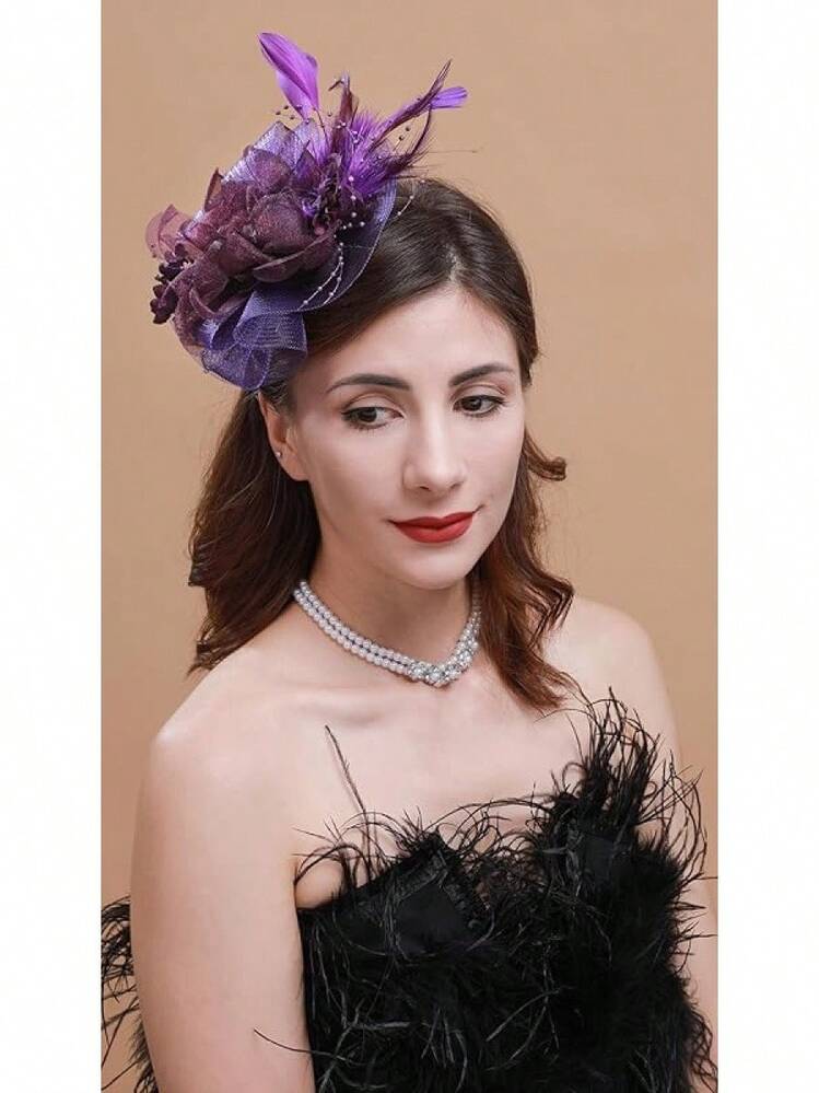 2989 Mesh Sinamay Fascinators For Women Girls Tea Party Fancy Feather Walker Sinamay Fascinator with Feathers | The Hat Girls main image 2