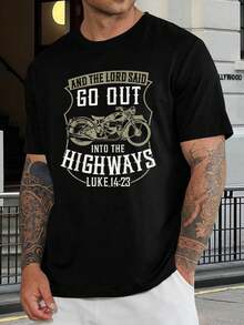 Camiseta de motociclista vintage para hombre - Camiseta gráfica "Sal a las carreteras" - Parte superior informal de manga corta para viajes por carretera - Negro - Ver 1