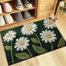 1pc Soft White Flower Print Faux Lambswool Bathroom Mat, Kitchen Rug, Doormat - Super Plush Microfiber, Suitable For Kitchen And Bathroom, Decorative Doormat