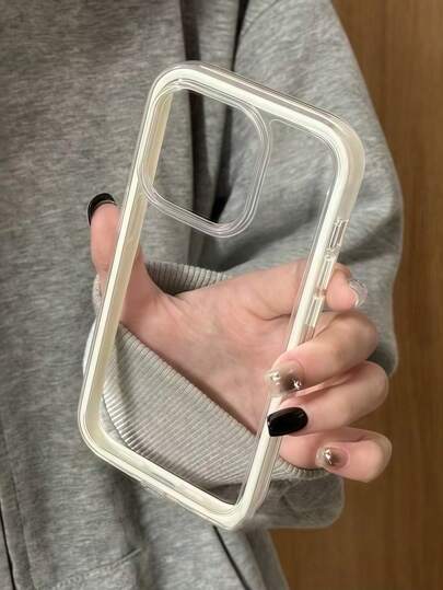 Apple Smart Fashion Phone Case With A High-End Feel, A Three-In-One Thickened And Hard Material, A Colorful Solid Color Frame, A Personalized Creative Pink, White, Black, Blue, Green, Minimalist Simple Fall Protection Full Coverage Transparent Feeling Colorful Phone Case Waterproof Shockproof Anti-Fall Scratch Resistant