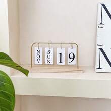 One Wooden Desktop Permanent Calendar With Metal And Wooden Month/Date Display, Gold Finish, Reusable, Suitable For Teachers, Students, Office Workers, Offices, Classrooms, Studies, Home, Desktop Decoration, Classroom Supplies, Country Style Decor, Teacher Appreciation Gift, Teacher's Day Gift, Birthday Gift, Holiday Gift, Desktop Organizer. - Multicolor - View 7