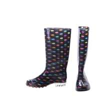 Bota De Lluvia Largas Para Mujer Dama Impermeables Suela Antideslizante Ligeras Livianas Diseño Estampados Material Grueso - Negro Bolitas - Ver 4