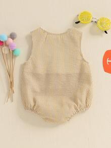 Newborn Football Outfit Baby Girl Boy Summer Romper Overalls Football Embroidery Stripe Print Sleeveless Round Neck Bodysuit Jumpsuit Summer Clothes - Apricot - View 6