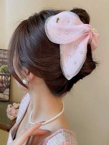 1pc Glamorous Butterfly Clip With Sparkling Rhinestones, Sheer Mesh Decor, High-End Elegant Hair Accessory For Casual, Party, Work, Vacation, Suitable For Various Outfits Summer, Claw Clip Fall Winter Hair Clip Hair Accessories For Women Bows