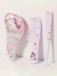 3pcs Cartoon Hair Comb Set - Wet & Dry Use, Detangling & Styling Brushes For All Hair Types, Durable ABS Plastic Handle, Perfect Gift Idea - Multicolor - View 6