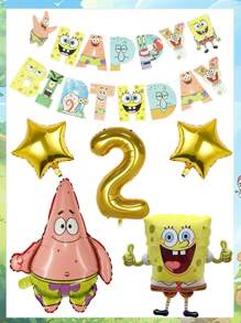 SPONGEBOB Conjunto de globos de Bob Esponja, decoración de fiesta de cumpleaños infantil de dibujos animados y anime, globos de película de aluminio, elementos de decoración de fondo