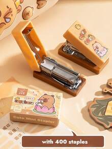 1pc Cute Capybara And Panda Desktop Stapler With Staples, Small Mini Office Stapler, Kids Cartoon Staplers For Desk, Handheld Staplers For Home Office , Back To School Gifts - Multicolor - View 4