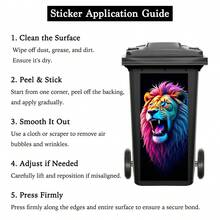 1pc Neon Animal Trash Can Stickers, Waterproof Vinyl Decals, Bull, Flamingo, Lion For Outdoor Bins, Garage & Street Decor | Punk Cyber Style - Multicolor - View 4