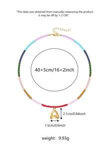 TUANZISP 1pc Women's Colorful Beaded Letter Pendant Necklace, Delicate Unique Design, Sweet Cool Style, Layered Beaded Necklace, Fashion Versatile Casual Jewelry Gift For Women, Birthday, Valentine's Day