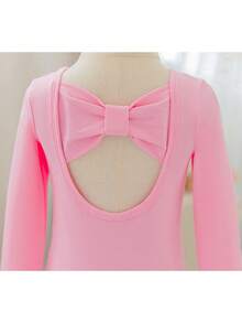 Pink Long Sleeve Ballet Leotard For Girls, Children Bowknot Hollow Out Dance Activewear - Pink - View 9