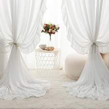 1入法式浪漫白色復古皺邊半透明紗簾,適用於臥室/客廳 - 白色 - 查看 2