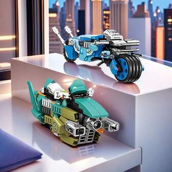 Conjunto de juguete de bloques de construcción de motocicleta de dibujos animados de dos en uno - una opción ideal para principiantes de bloques de construcción, con una forma transformable de dos en uno, la opción para juegos multijugador, un ensamblaje DIY que inspira la creatividad de los niños y una buena opción para regalos de cumpleaños y festividades